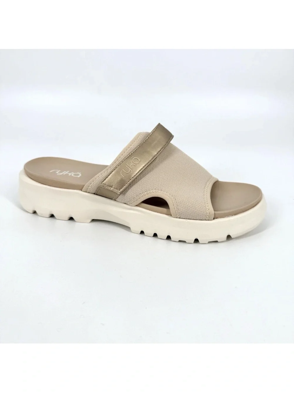 Ryka Brilliant Slide Sandals Womens Size 9.5W Beige Adjustable Strap Comfort
